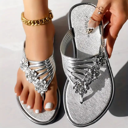 Chanclas planas florales para mujer
