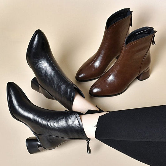 Botas mom de piel suave con tacón grueso