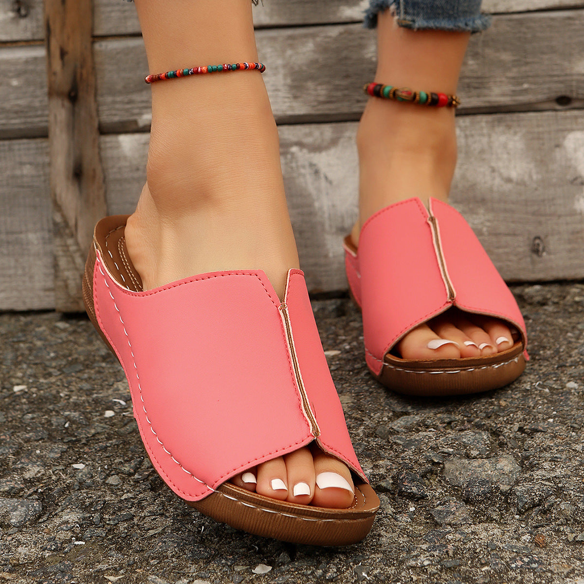 Sandalias de moda de color sólido para mujer