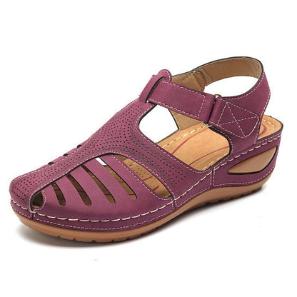 Sandalias de cuña huecas de color liso para mujer