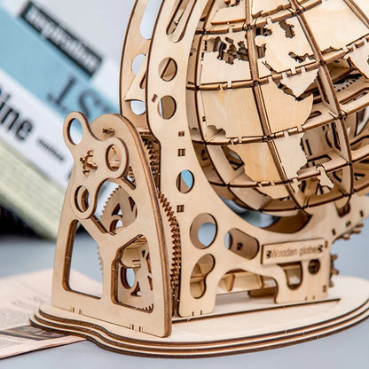 Quebra-cabeça | Globo 3D giratório DIY | Kit modelo de madeira | Quebra-cabeças 3D