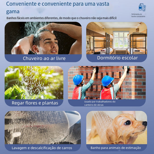 Chuveiro externo portátil, bomba de chuveiro alimentada por bateria de 5000mAh com 2 modos de fluxo, chuveiro de acampamento com bolsa de armazenamento e suporte de montagem, adequado para camping, moda praia, mochila, caminhada
