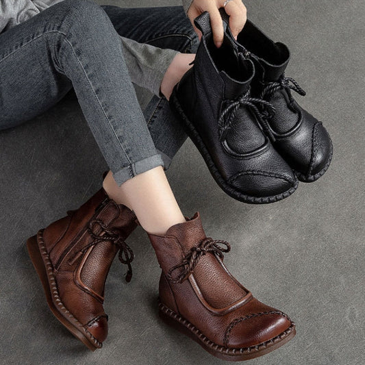[Cuero genuino]Botas retro de piel suave