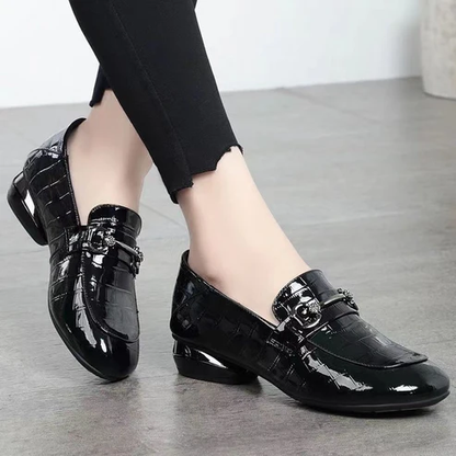 Zapatos de mujer de piel auténtica con efecto espejo a cuadros