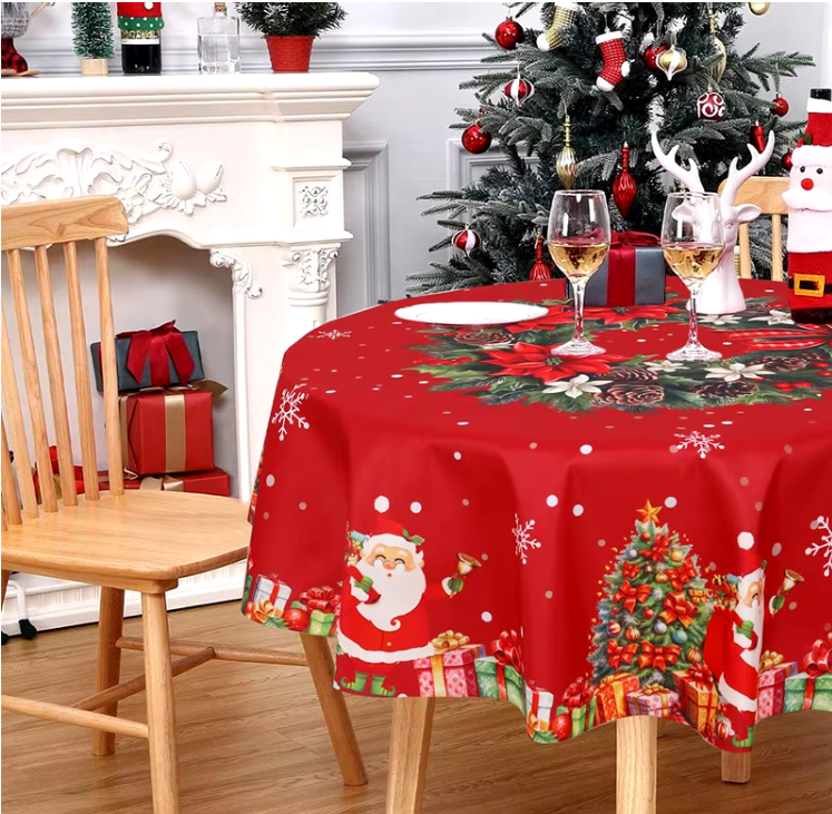 Mantel Redondo de Mesa Navideño, Perfecto para Decoración de tu Hogar