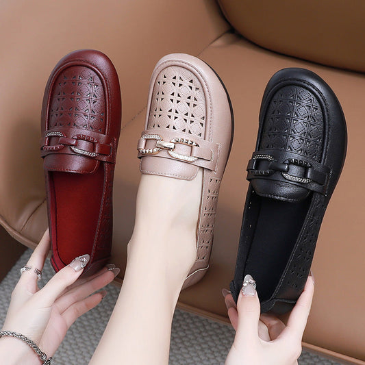 Sandalias de piel femenina (botones dobles)