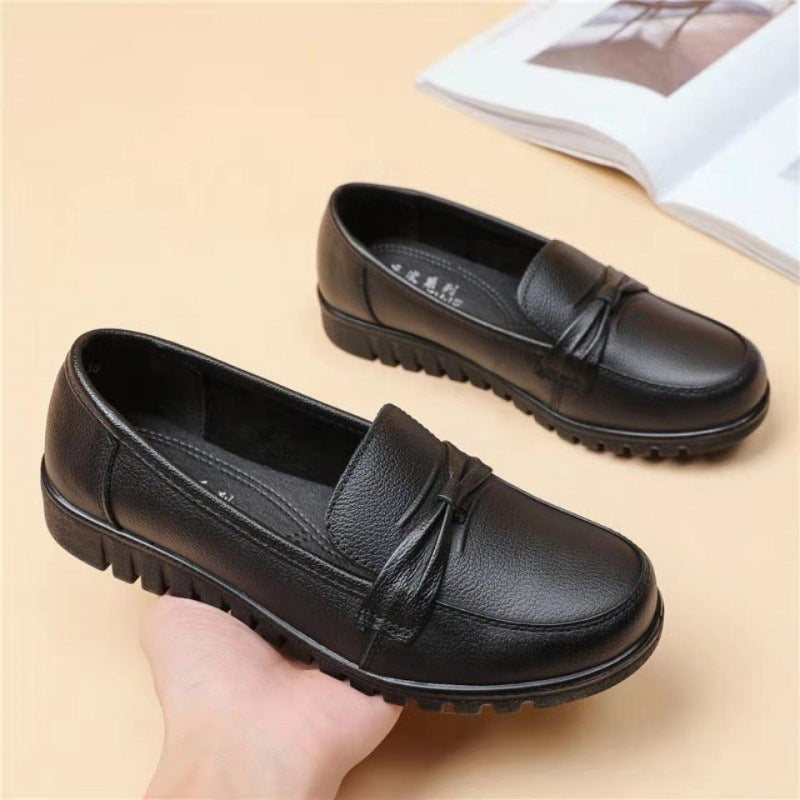 [100% cuero genuino] zapatos de cuero de mujer con suela blanda pedalean zapatos de madre con talón resistente al desgaste