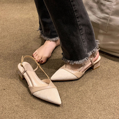 Sandalias francesas Baotou nuevas zapatillas de tacón grueso para mujeres en verano 2025