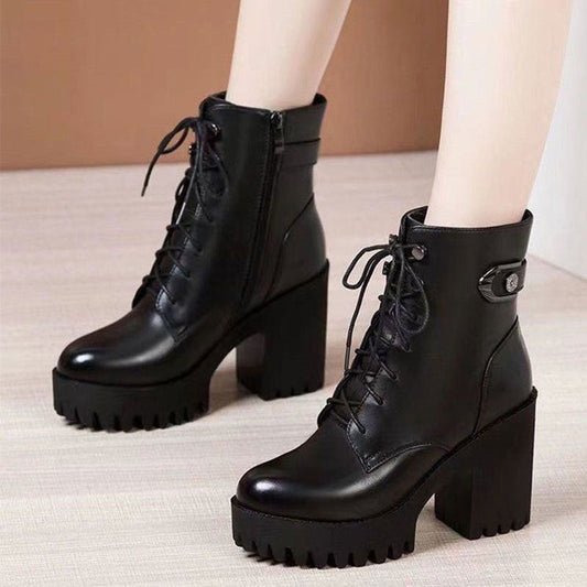 Botas de cuero para mujeres (suela gruesa antideslizante)