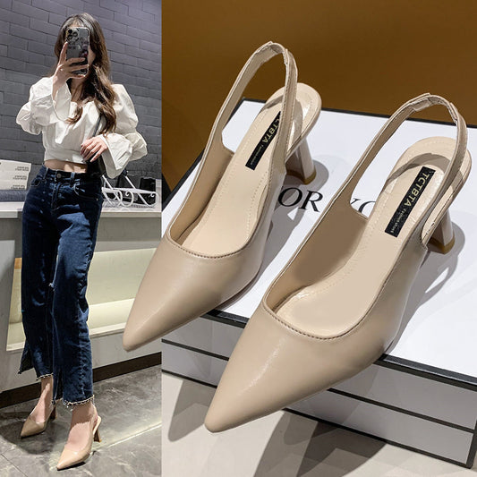 Tacones altos puntiagudos mujeres tacones finos sandalias vacías detrás de zapatos individuales