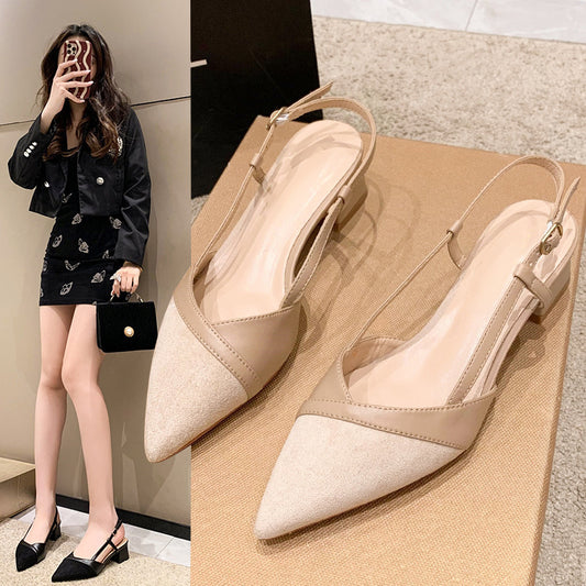 Sandalias francesas Baotou nuevas zapatillas de tacón grueso para mujeres en verano 2025