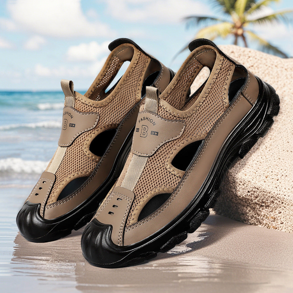 Sandalias masculinas nuevas zapatillas masculinas huecas con superficie de malla transpirable en verano