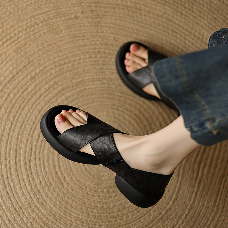 Sandalias de plataforma con tiras cruzadas y tacón bajo para mujer