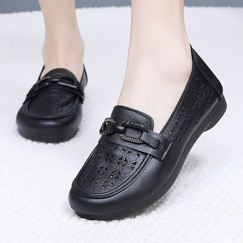 Sandalias de piel femenina (botones dobles)