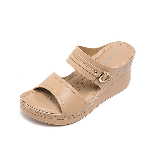 Sandalias de piel genuina con plataforma