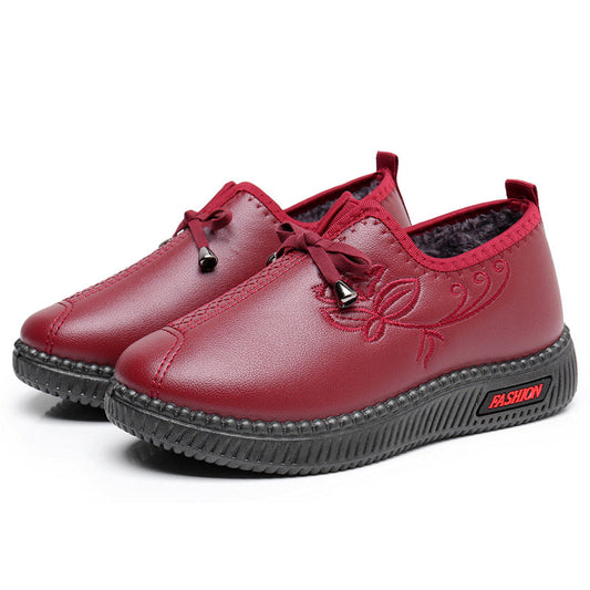 Zapatos de algodón de piel femenina (costura de malla, flores)