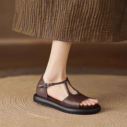 Sandalias planas con tira trenzada y hebilla para mujer