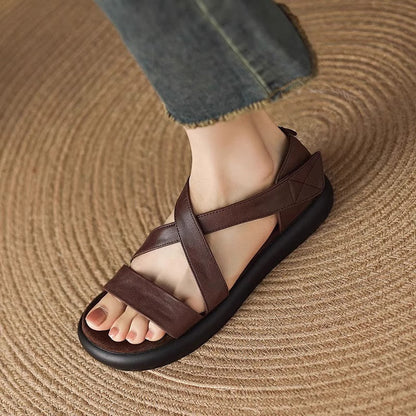 Sandalias tipo gladiador de piel genuina suave