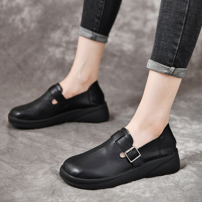 [Cuero genuino]Zapatos con punta redonda y suela blanda