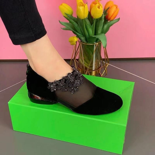Zapatos de mujer con suela suave en primavera y verano, cremallera de malla, zapatos individuales de flores de hadas 2025