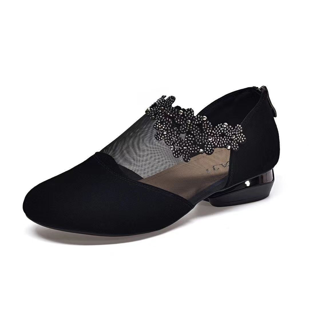 Zapatos de mujer con suela suave en primavera y verano, cremallera de malla, zapatos individuales de flores de hadas 2025