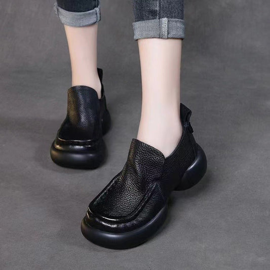 (suela ancha) zapatos casuales de cuero femenino