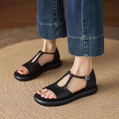 Sandalias planas con tira trenzada y hebilla para mujer