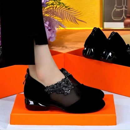 Zapatos de mujer con suela suave en primavera y verano, cremallera de malla, zapatos individuales de flores de hadas 2025