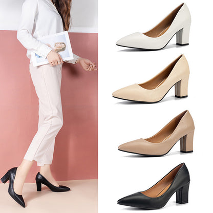 Zapatos individuales de moda zapatos gruesos para mujeres nuevos zapatos de trabajo puntiagudos en otoño 2025