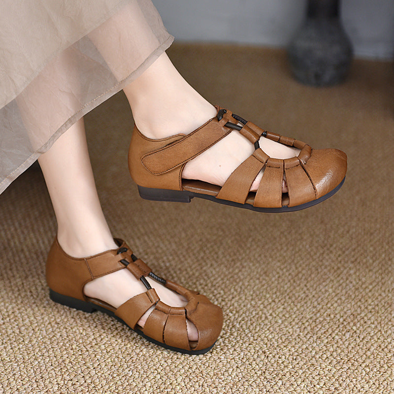 Sandalias romanas de piel blanda nuevo talón grueso para mujeres de verano 2025