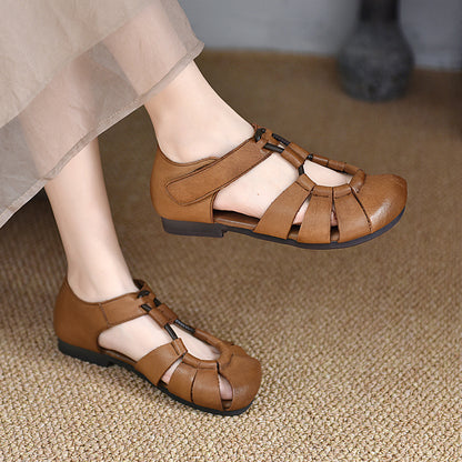 Sandalias romanas de piel blanda nuevo talón grueso para mujeres de verano 2025