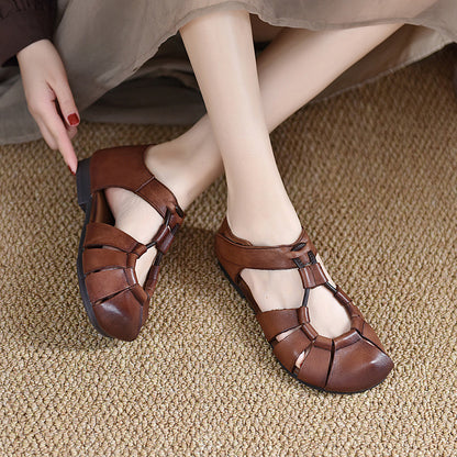 Sandalias romanas de piel blanda nuevo talón grueso para mujeres de verano 2025
