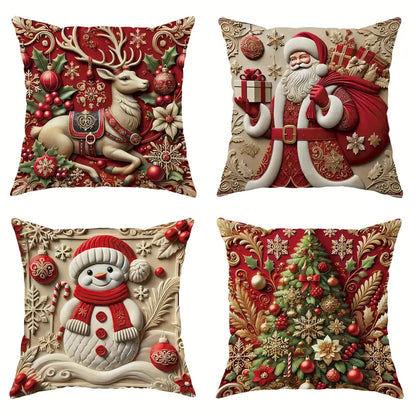 Juego de 4 Fundas de Cojín Navideñas de Terciopelo
