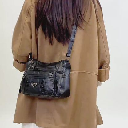 Bolso de piel práctico e informal con múltiples bolsillos