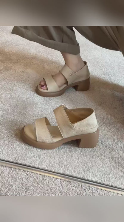 Sandalias de piel genuina súper suaves con tacón de 6 cm